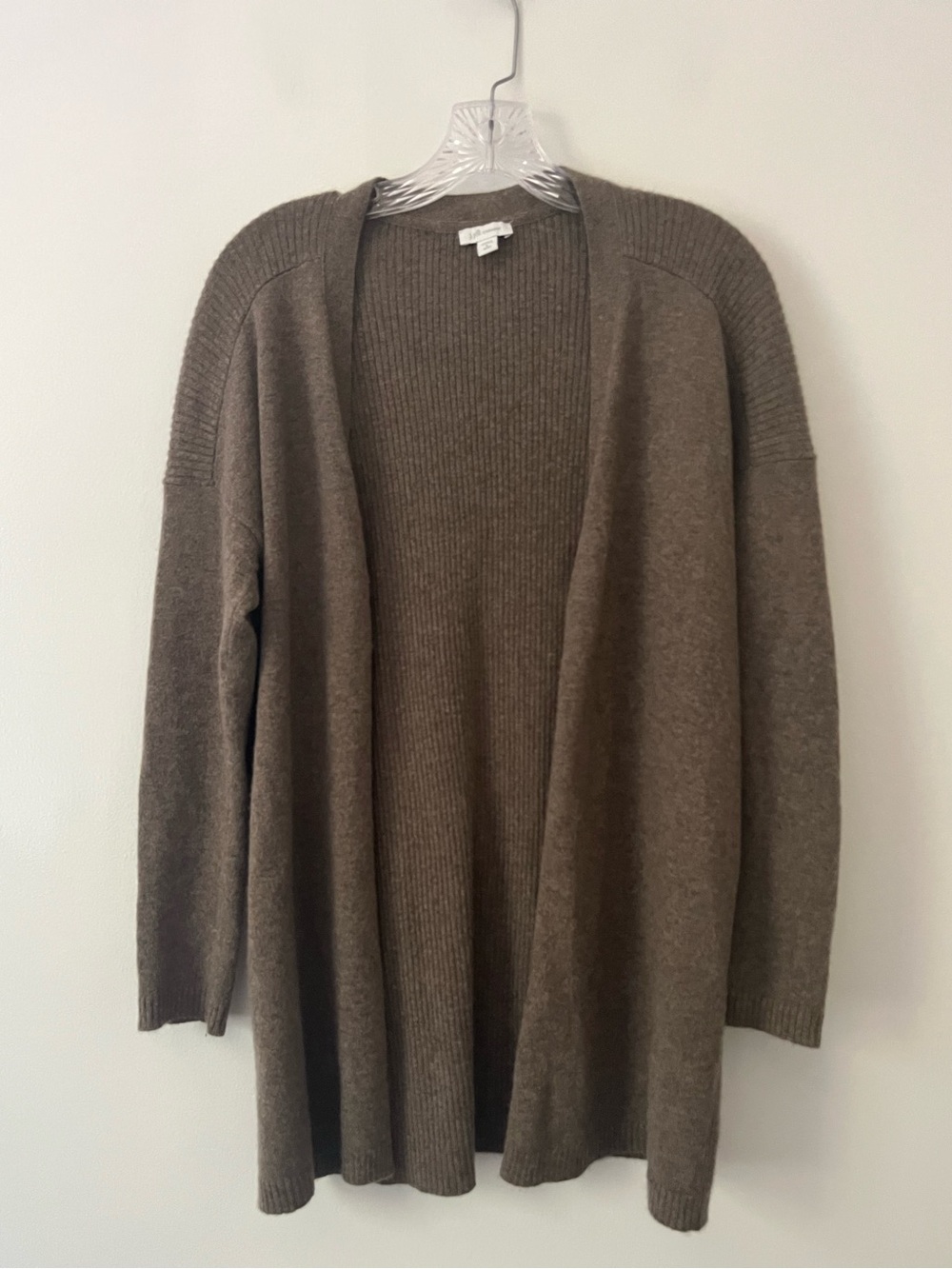 J Jill 100% Cashmere Open Knit Cardigan Ribbed Luxury Sweater Brown Small Petite
